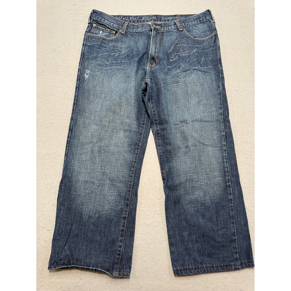Calvin Klein Jeans Men's 38 Blue Denim Dark Wash Straight Leg Low Rise Relaxed